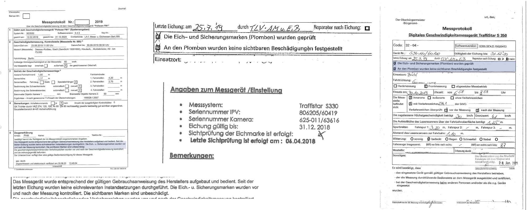 Musterformulare von Messprotokollen