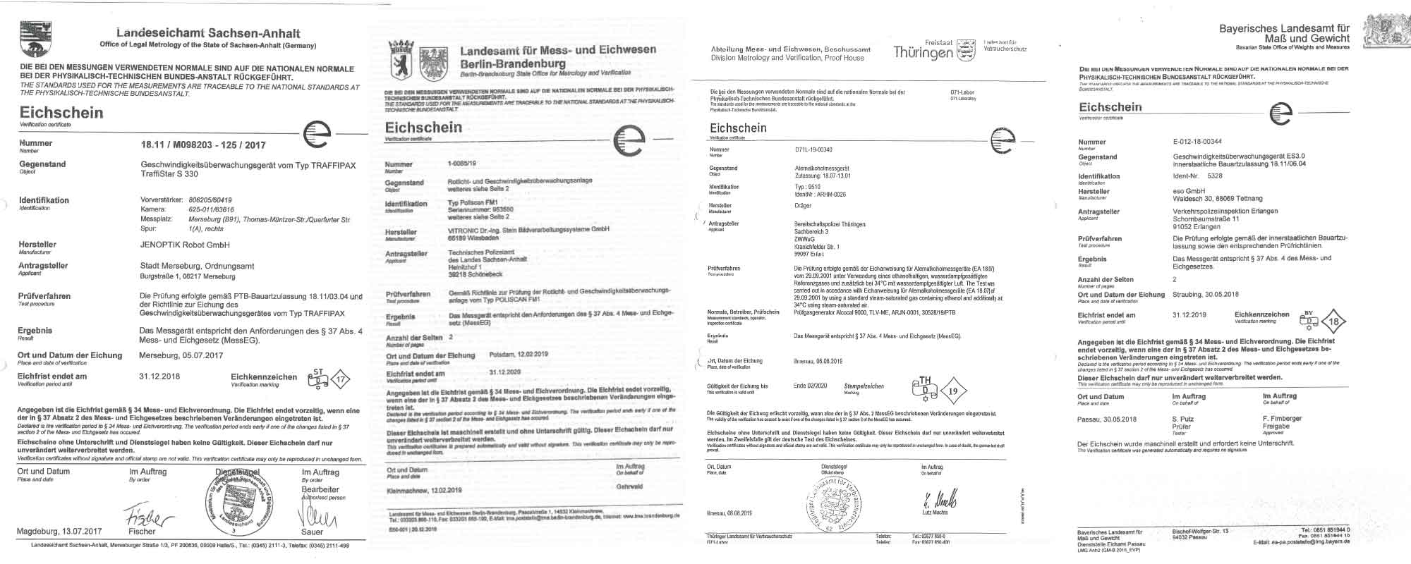 Muster von Eichscheinen